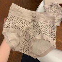 ショーツ レディース ヒョウ柄 秋冬 起毛 シームレス ミドルウエスト 綿クロッチ ヒップハング 三角タイプ 通気性 快適 ニット素材 普段使い(4)