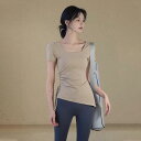 ヨガウェア レディース 女性用 カップ付き 半袖Tシャツ スポーツ トレーニング フィットネス ピラティス ジム エクササイズ ブラパッド付き 吸湿速乾 ナイロ...