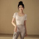 Tシャツ レディース 春夏 半袖 薄手 ヨガウェア ランニング ピラティス トレーニング ジム フィットネス スポーツ トップス 吸汗速乾 伸縮性 ナイロン オ...