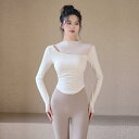 Tシャツ レディース ヨガウェア フィットネスウェア スポーツ 長袖 ショート丈 スリム 細見え メッシュ切り替え プルオーバー 通気性 ナイロン スパンデック...