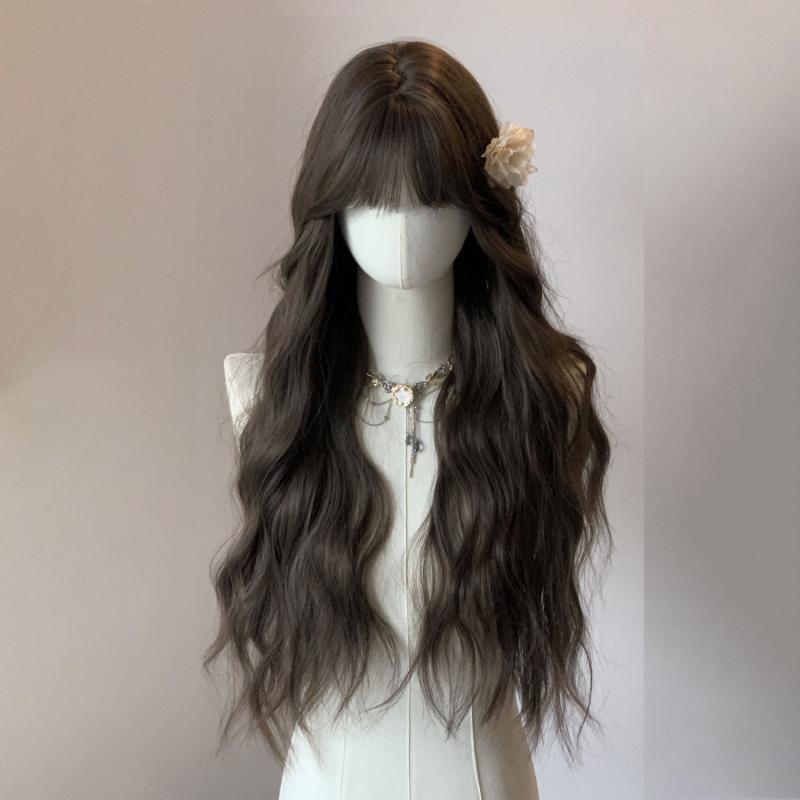 かつら ウィッグ レディース 水波ウェーブ 甘めスタイル ロングカール フルウィッグ 耐熱ファイバー 自然な髪質 美肌見え 小顔効果 シースルーバング 抜け感 前髪あり