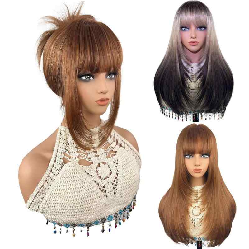 ウィッグ レディース ロング ストレート ウェーブ かつら 欧米風 ナチュラル ハイライト 高温耐熱ファ..