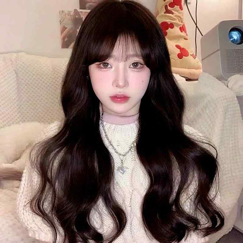 ウィッグ レディース シースルーバング ロングカール 自然 リアル ふんわり 大きめウェーブ 2WAY前髪 イメチェン 耐熱ファイバー ブラックブラウン アッシュブラウン