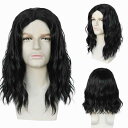 ウィッグ メンズ 男性用 かつら ブラック 黒 センター分け センターパート おしゃれ ファッション ボリューム ふわふわ ショートカール ウェーブヘア 耐熱フ...