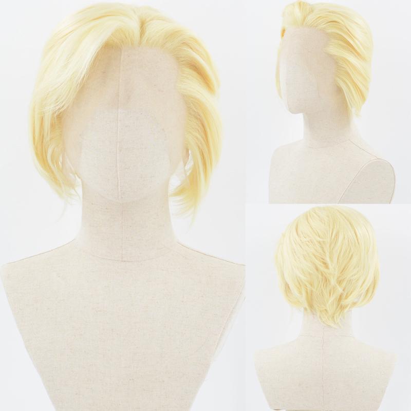 ウィッグ メンズ ショートヘア レースフロント 耐熱ファイバー プラチナブロンド 金髪 自然な生え際 軽..