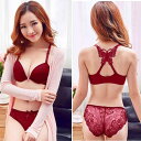 ブラジャー レディース 光沢 無地 バタフライ 美背デザイン フロントホック ワイヤー入り 谷間メイク 脇高 通気性 快適 厚盛りカップ 3/4カップ ポリエステル ナイロン シンプル カジュアル セクシー ショーツ セット