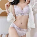 ブラショーツセット レディース ノンワイヤー レース 小胸さん向け 寄せ上げ 谷間メイク 補正下着 ワキ高 ソフト 通気性 深Vネック 厚手カップ ナイロン モ...