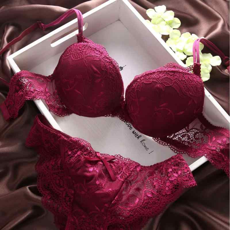 ブラジャー レディース セクシー レース ショーツセット 谷間メイク 3/4カップ 厚手パッド スパンデッ..