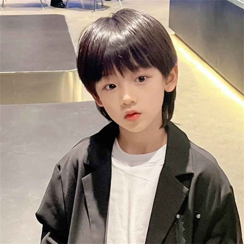 カツラ ウィッグ 子供 男の子 ブラック かっこいい ショートストレート 日本風 ウルフカット マレット..