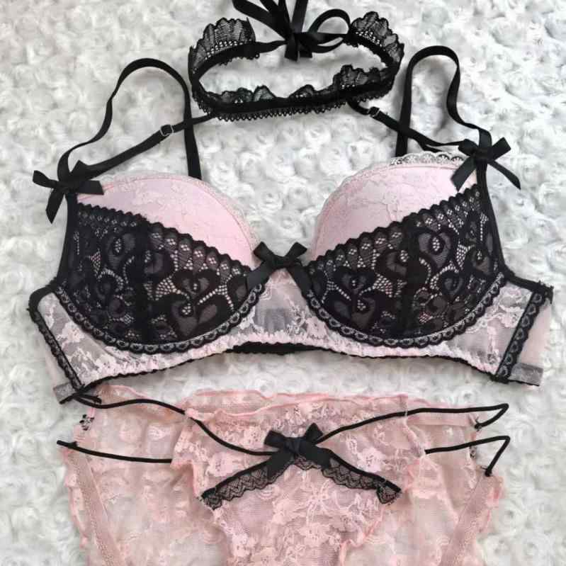 ブラジャーショーツセット セクシー 純欲 取り外し可能 ホルターネック レース ワイヤー入り 盛り 谷間..