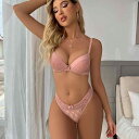 ブラジャー レディース セクシー レース 寄せ上げ 補正 谷間メイク Tバック ショーツ セット 3/4カップ ボリュームアップ 伸縮性 ピンク ブラック スパンデックス