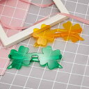 サングラス ユニセックス 幸運 クローバー モチーフ かわいい 一体型 花形 キャンディーカラー グリーン インフルエンサー 欧米風 PC素材 フレームレス UVカット 春夏(4)