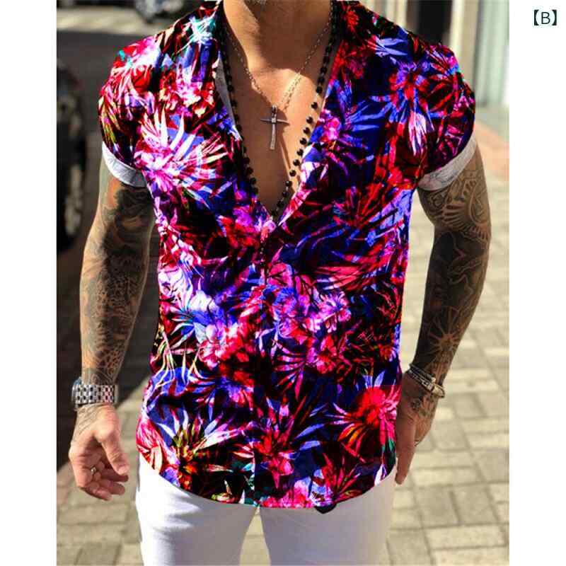 開襟シャツ メンズ 春夏 花柄 半袖 カジュアル デイリーユース リゾートスタイル 形態安定 イージーケア 薄手 軽量 ポリエステル混紡 ホワイト レッド トップス