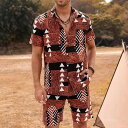 セットアップ メンズ 男性 半袖シャツ トップス ショートパンツ 短パン ボトムス 夏物 プリント柄 総柄 カジュアル ファッション おしゃれ 普段使い デイリーユース リラックスウェア ツーピース ポリエステル