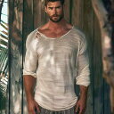 Tシャツ メンズ 男性用 アシンメトリー 無地 長袖 薄手 通気性 プルオーバー クルーネック ポリエステル ゆったり ルーズフィット カジュアル 春夏秋 オフホワイト トップス