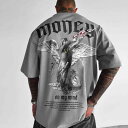 Tシャツ メンズ ゆったり 半袖 天使 プリント クルーネック 春夏 ストリートファッション ポリエステル トップス グレー ホワイト