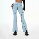 ヨガパンツ レディース 欧米風 配色切り替え 素肌感覚 吸湿速乾 通気性 高ストレッチ ナイロン素材 フィットネス スポーツ フレアパンツ ブラック アイスブル...