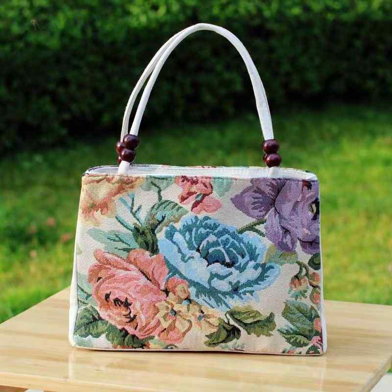 バッグ レディース ミセス シニア 民族調 金糸刺繍 花柄 コミック柄 キャンバス生地 ミニスクエア ショ..