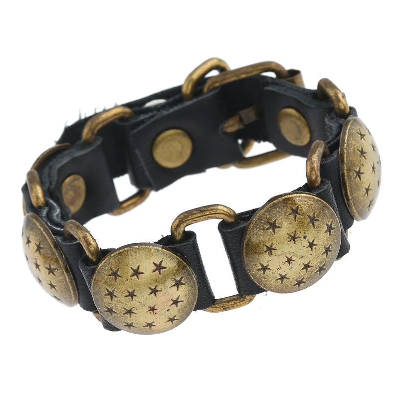 ブレスレット メンズ 牛革 レザー パンク ストリート カジュアル トレンド 個性的 連結 幾何学 バング..