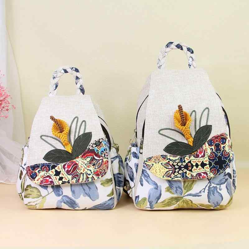 リュックサック レディース 手編み コットンリネン 軽量 カジュアル バックパック ファスナー開閉 布製 レトロ ナチュラルテイスト 普段使い 旅行 通勤通学 内ポケット付き