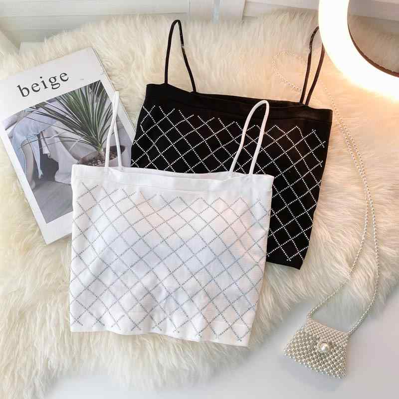 キャミソール レディース ラインストーン ひし形 ショート丈 インナー トップス セクシー 大人かわいい 通勤 オフィス カジュアル 夏 ホワイト ブラック