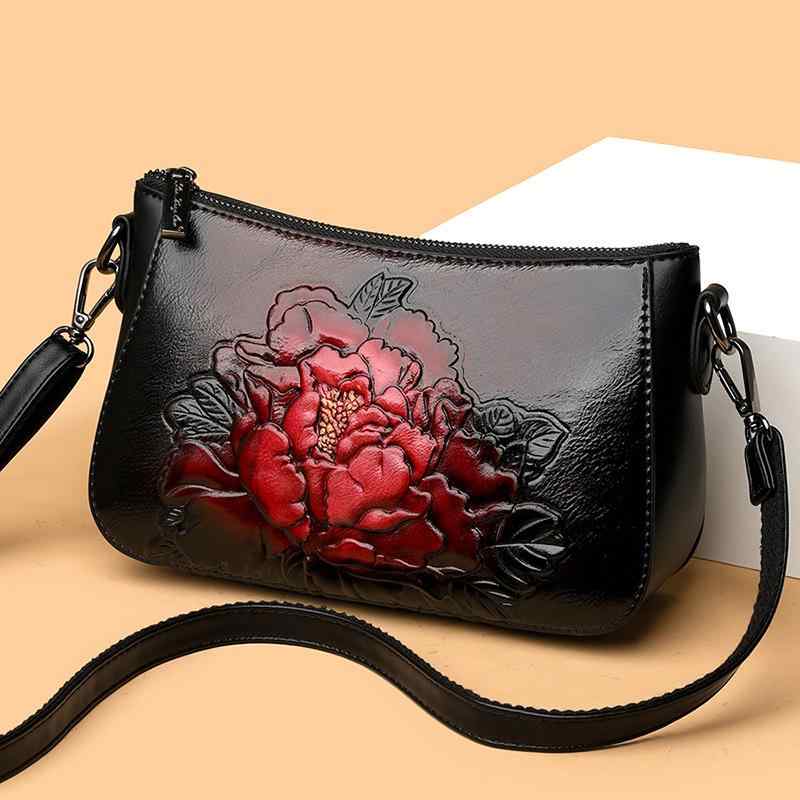 鞄 レディース ミセス 中国民族風 ライトラグジュアリー 万能 スクエア ミニ ショルダーバッグ 肩掛け 斜め掛け PUレザー 花柄 型押し カジュアル 上品 日常使い(4)