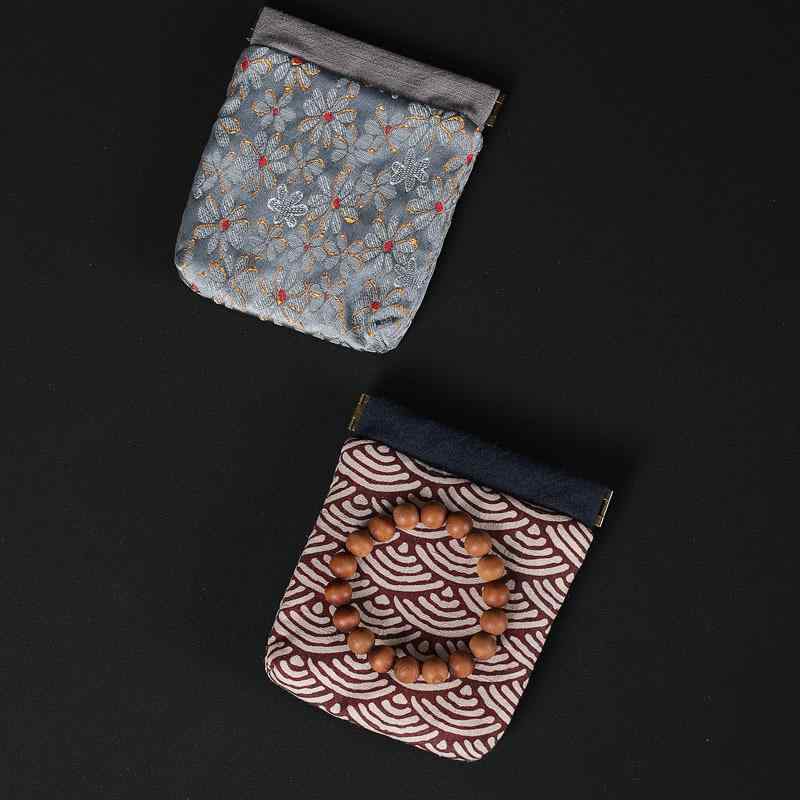 ポーチ がま口 中国風 織り生地 刺繍 高級感 アクセサリー収納 小物入れ コスメポーチ 小銭入れ イヤホ..