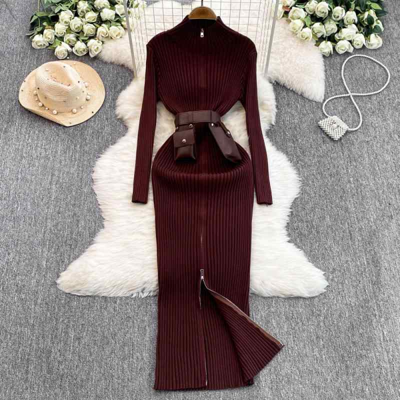 ワンピース レディース フレンチテイスト エレガント きれいめ ハイネック 長袖 ハイウエスト ウエスト..