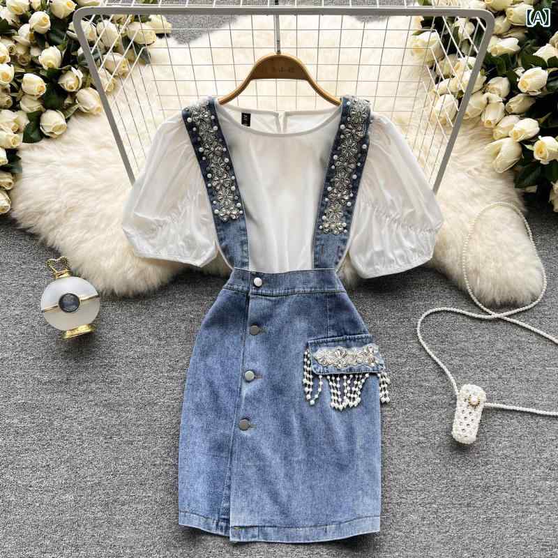 300 Jin 大きめ サイズ 魅惑的 スタイリッシュ ガール シャツ スカート スプライシング フェイク 2点 ドレス mm スリミング ヒップ