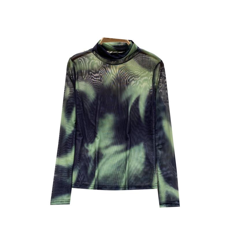 シャツ レディース ボトルネック 長袖 タイダイ柄 トップス 秋冬 ゆったり 細見え シェニール素材 スパンデックス混 ストレッチ 体型カバー 大人カジュアル きれいめファッション 通勤 オフィス