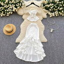 カジュアルセットアップ レディース 春夏 大人かわいい エレガント 立体フラワー ホルターネック キャミソール ハイウエスト アシンメトリー フリルスカート シェニール ホワイト 通勤 オフィス