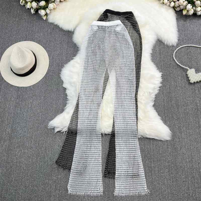 パンツ レディース ハイウエスト ワイドフレア ロング カジュアル ドレープ感 着痩せ ラインストーン カットアウト エレガント きれい..