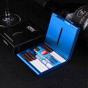 シガレットケース メンズ 男性用 アルミ製 金属製 極薄 スリム 両開き フリップ式 20本収納 タバコケース ゴールド シルバー ブルー ブラック