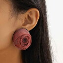 ピアス レディース レトロ ヴィンテージ ローズ バラ 花 メッシュ レース 布製 ワインレッド おしゃれ 個性派 かわいい ハンドメイド 夏
