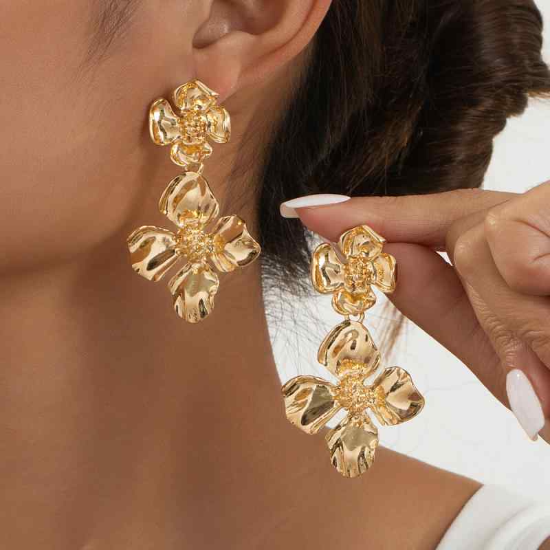 ピアス レディース ヴィンテージ レトロ スイート フェミニン エレガント 上品 滴油加工 二連フラワー ..