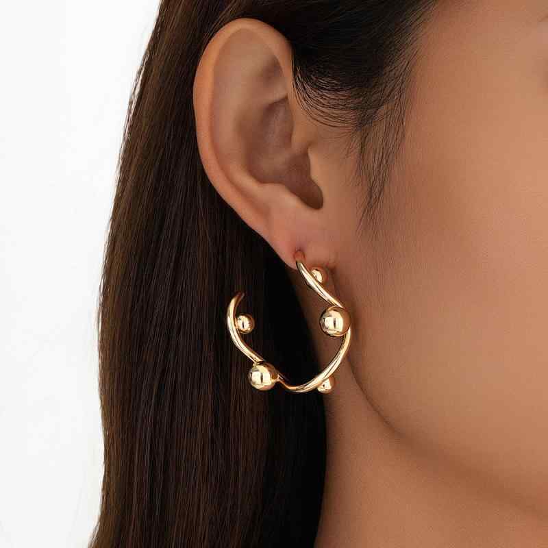 ピアス レディース 幾何学 合金製 丸玉 C型 デザイン 個性的 ファッション トレンド 多用途 普段使い カジュアル 通勤 オフィス スタイリッシュ 電気メッキ加工 耳飾り(4)