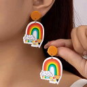 レディース ピアス イヤリング アクリル 樹脂 プラスチック ハンドメイド 手作り かわいい キュート 虹 鉛筆 リンゴ 絵筆 教師向け 先生モチーフ ユニークデザイン フェミニン おしゃれ 春夏 ファッション小物 普段使い