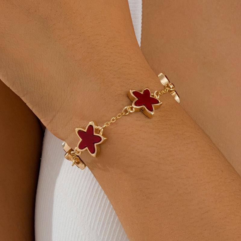 ブレスレット レディース 女性用 秋冬 レトロ エレガント 上品 フラワー スター ひし形 合金製 シンプル カジュアル 普段使い 腕輪 赤 白 黒 緑 アクセサリー