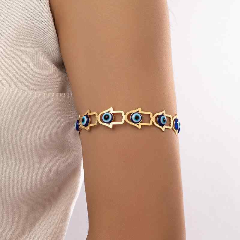 バングル レディース 欧米風 イーヴィルアイ エナメル加工 C型 オープンタイプ サイズ調整可能 シンプル クラシック 普段使い 合金 電気メッキ加工