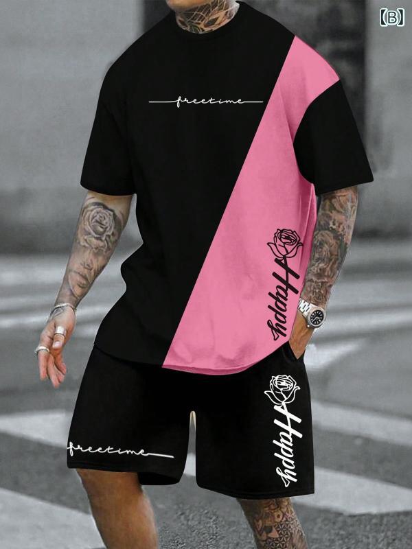 セットアップ メンズ 半袖 ショートパンツ ヤシの木柄 3Dプリント リゾート ビーチ カジュアル 吸湿速乾 通気性 ポリエステル ルーズフィット 春夏(x2)