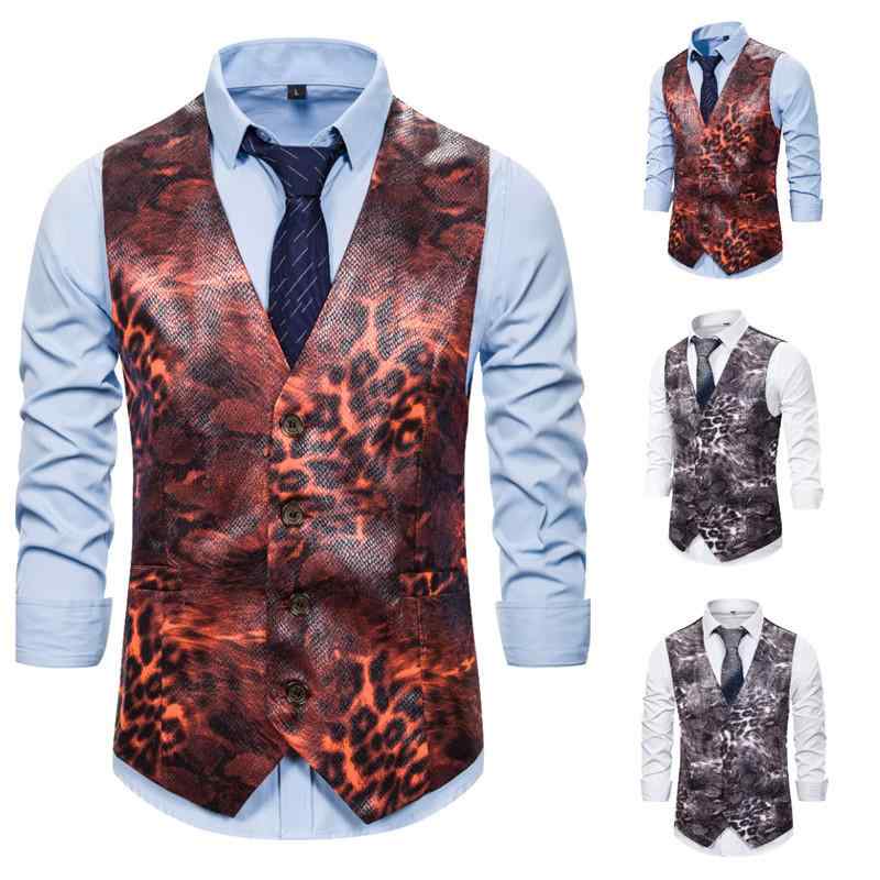 トップス メンズ ベスト ジレ 秋冬 カジュアル おしゃれ 光沢 アニマル柄 プリント 綿 スリムフィット ..
