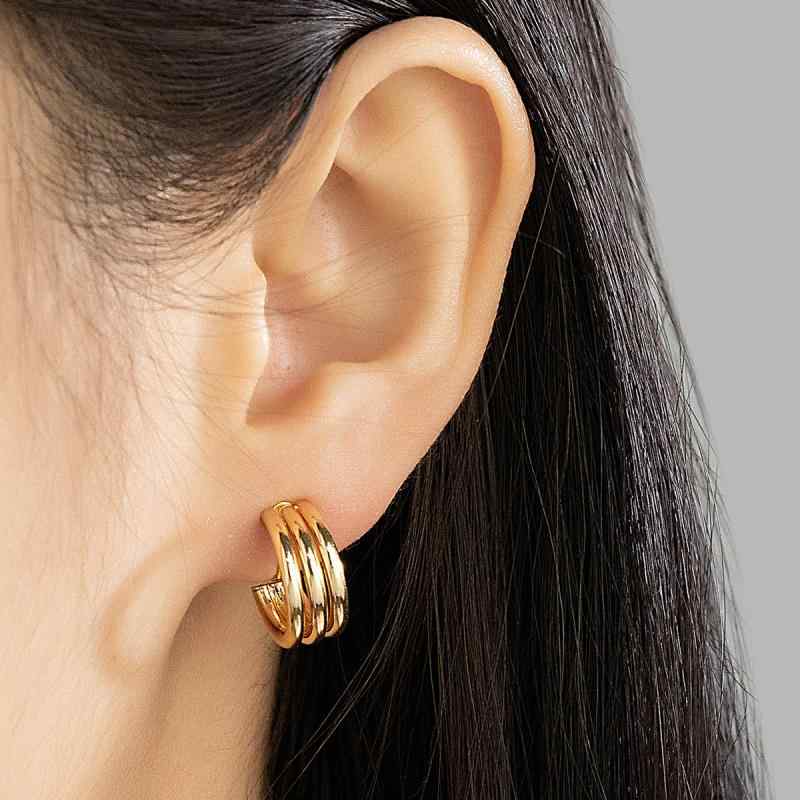 イヤリング レディース ゴールド 多層 イヤーカフ アシンメトリー シンプル 上品 ファッション トレンド 合金製 電気メッキ加工 U字型 幾何学デザイン オフィス カジュアル 普段使い