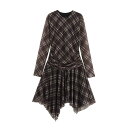 ワンピース レディース 春夏 ストリート カジュアル ラウンドネック 長袖 ハイウエスト チェック柄 切り替え プリーツ チュール アシンメトリー ショート丈 ポリエステル(4)