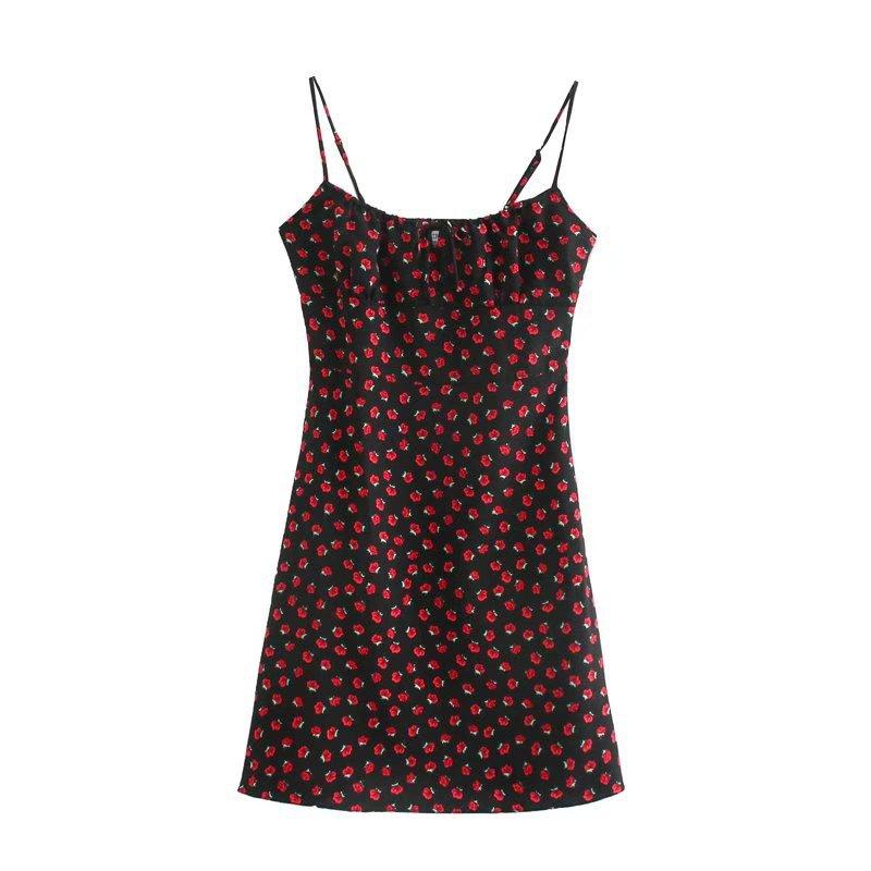 ワンピース レディース 春夏 フレンチ レトロ エレガント 上品 Aライン プリント キャミソール バックオープン ウエストゴム スリムフィット ミニ丈 ポリエステル スパンデックス デート リゾート お出かけ