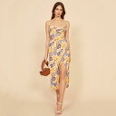 ワンピース レディース フレンチ レトロ 花柄プリント ウエストマーク ハイウエスト スリット 切り替え キャミソール ミディ丈 シフォン ポリエステル きれいめ 上品 通勤 オフィス 春夏秋