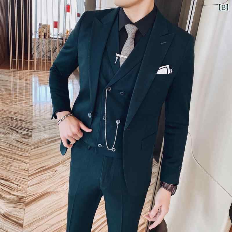 スーツ メンズ 男性 スリーピース セットアップ スリムフィット テーラード ブリティッシュスタイル 無地 カジュアル ビジネス フォーマル 結婚式 パーティー 通勤 春秋