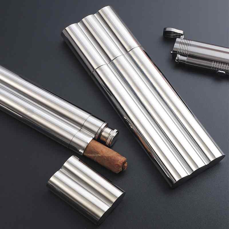 シガーチューブ ステンレス製 ポータブル 旅行 携帯用 保湿機能付き 2本 3本 収納 酒筒付き ダブル モ..