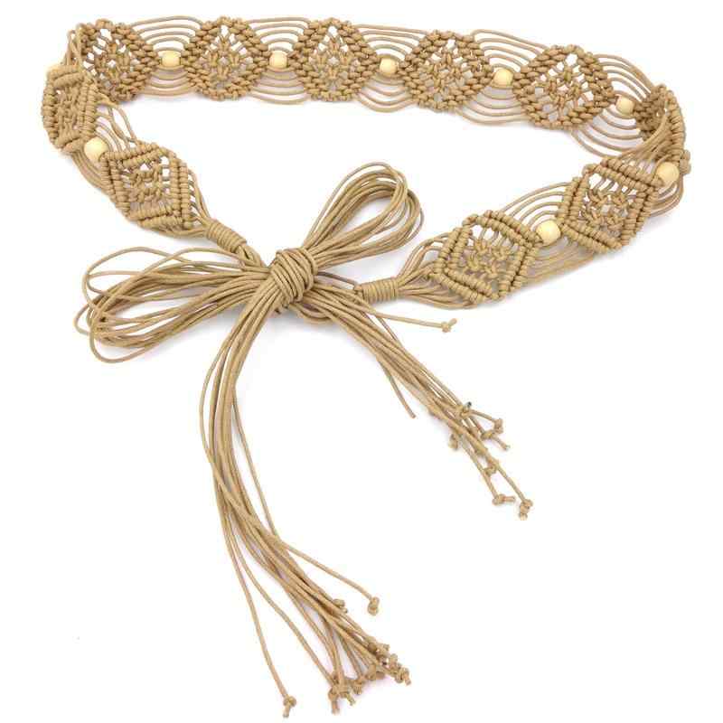 ベルト レディース 女性用 ボヘミアン エスニック レトロ 韓国風 カジュアル リゾート ワックスコード ..