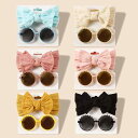 ベビーヘアアクセサリー 赤ちゃん キッズ 夏用 サングラス 2点セット ナイロン ジャカード リボン ヘアバンド 紫外線対策 無地 アイウェア かわいい(x2)
