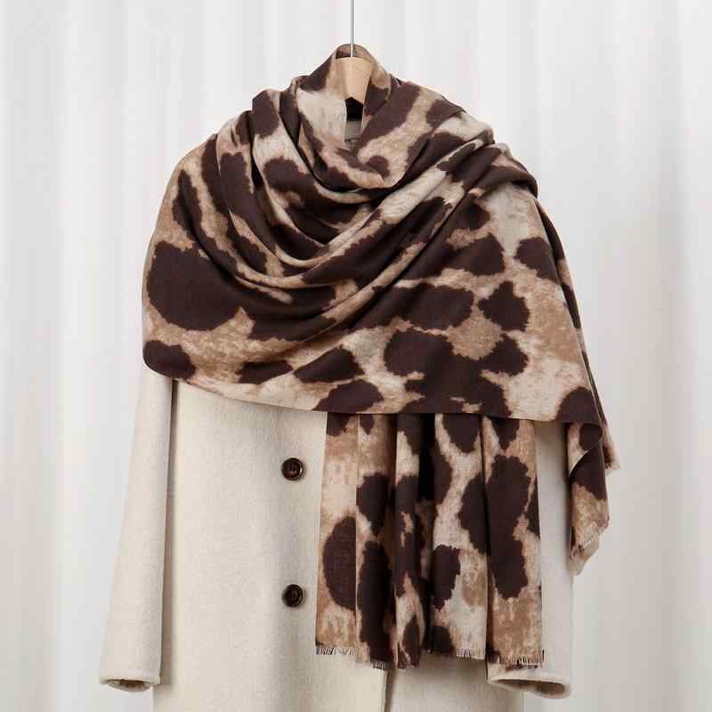 ショール 大判 ヒョウ柄 肌触り良い 暖かい フェイクカシミヤ カシミヤタッチ 秋冬 ストール マフラー ..